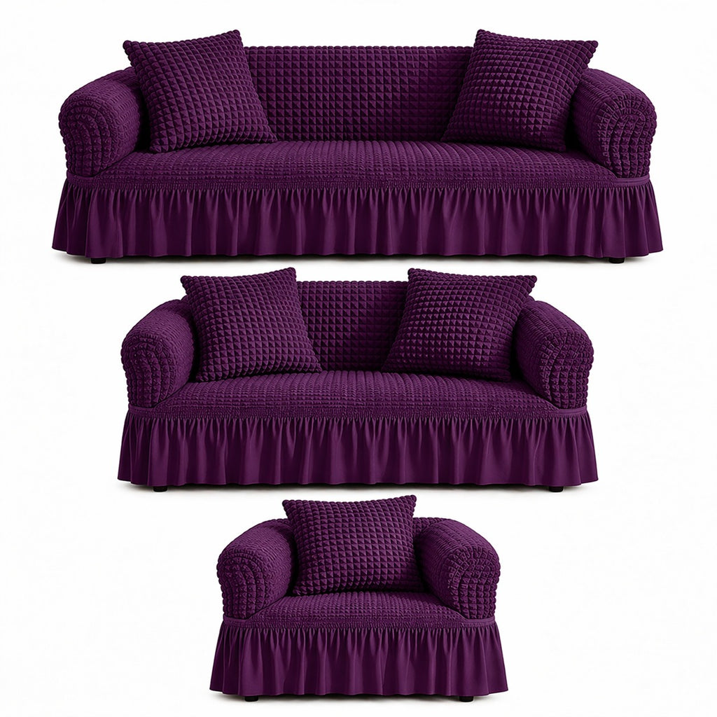 Luxury Turkish Bubble Stretch Sofa Cover for Living Room | In Purple Color