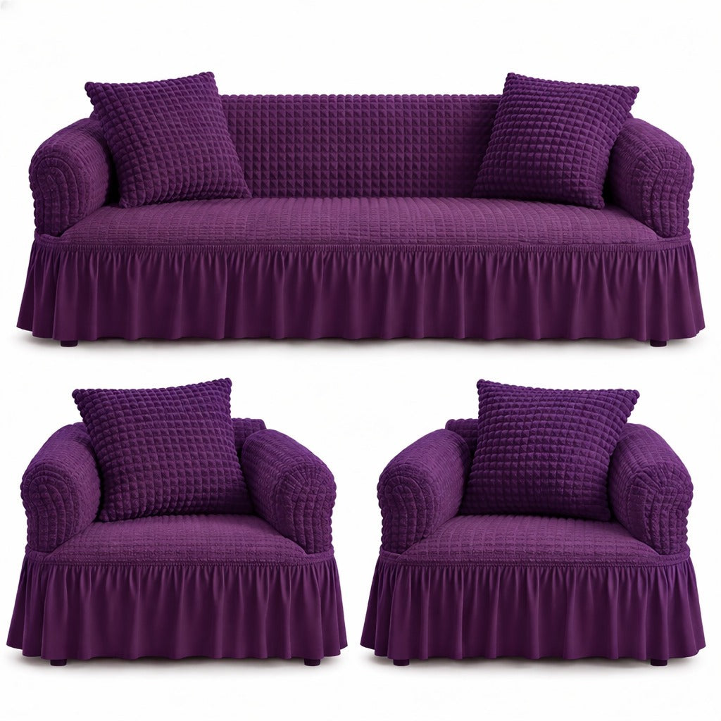 Luxury Turkish Bubble Stretch Sofa Cover for Living Room | In Purple Color