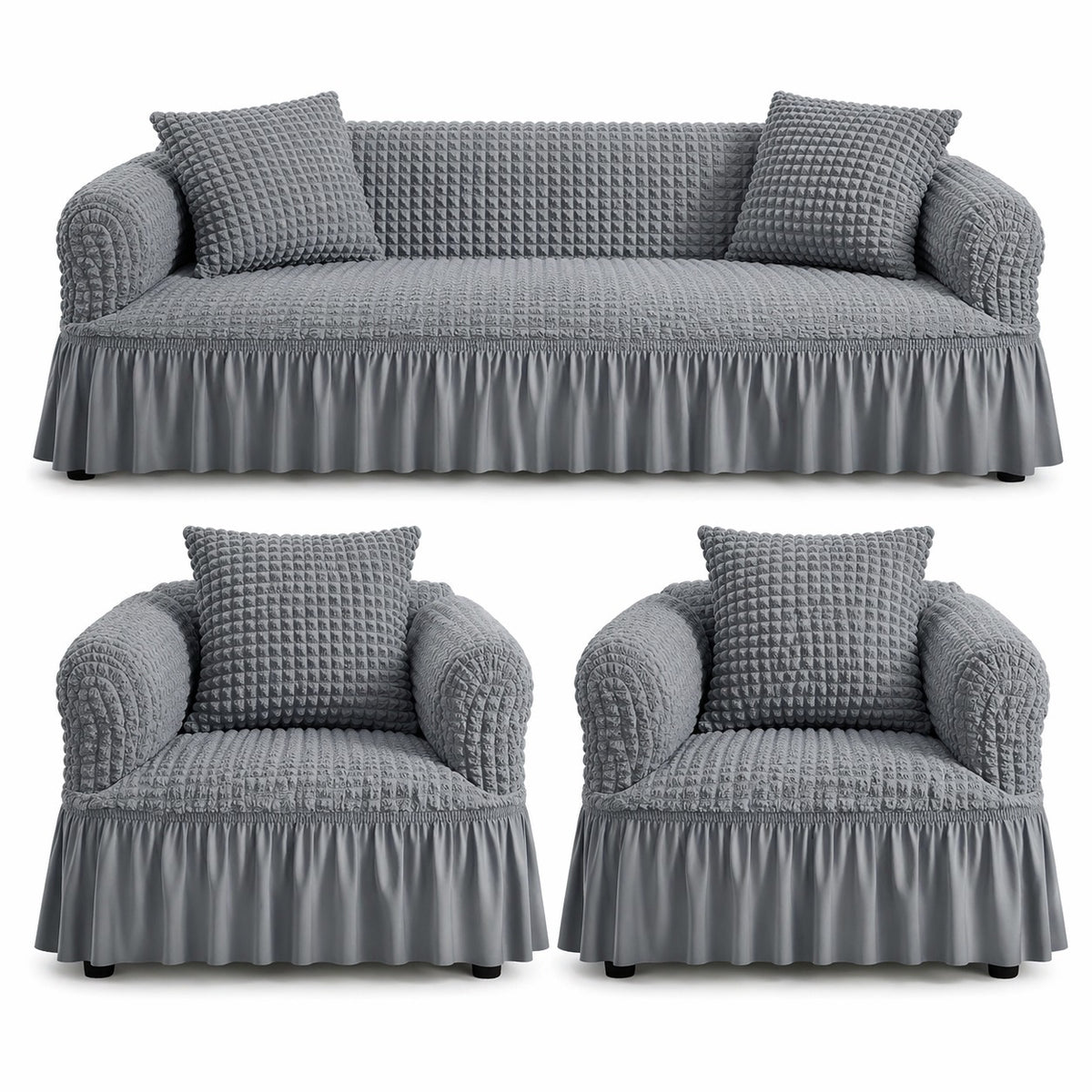 Luxury Turkish Bubble Stretch Sofa Cover for Living Room | In Gray Color
