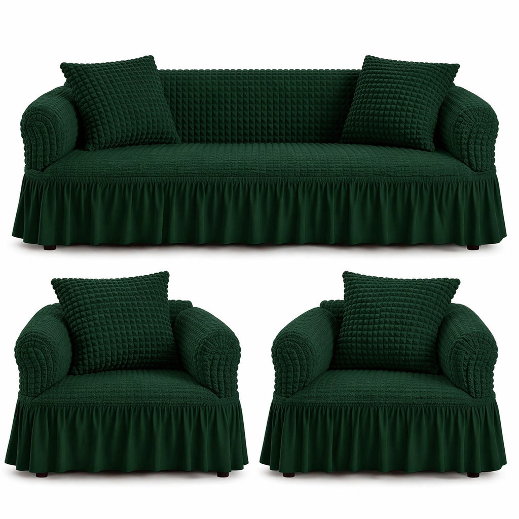 Luxury Turkish Bubble Stretch Sofa Cover for Living Room | In Green Color