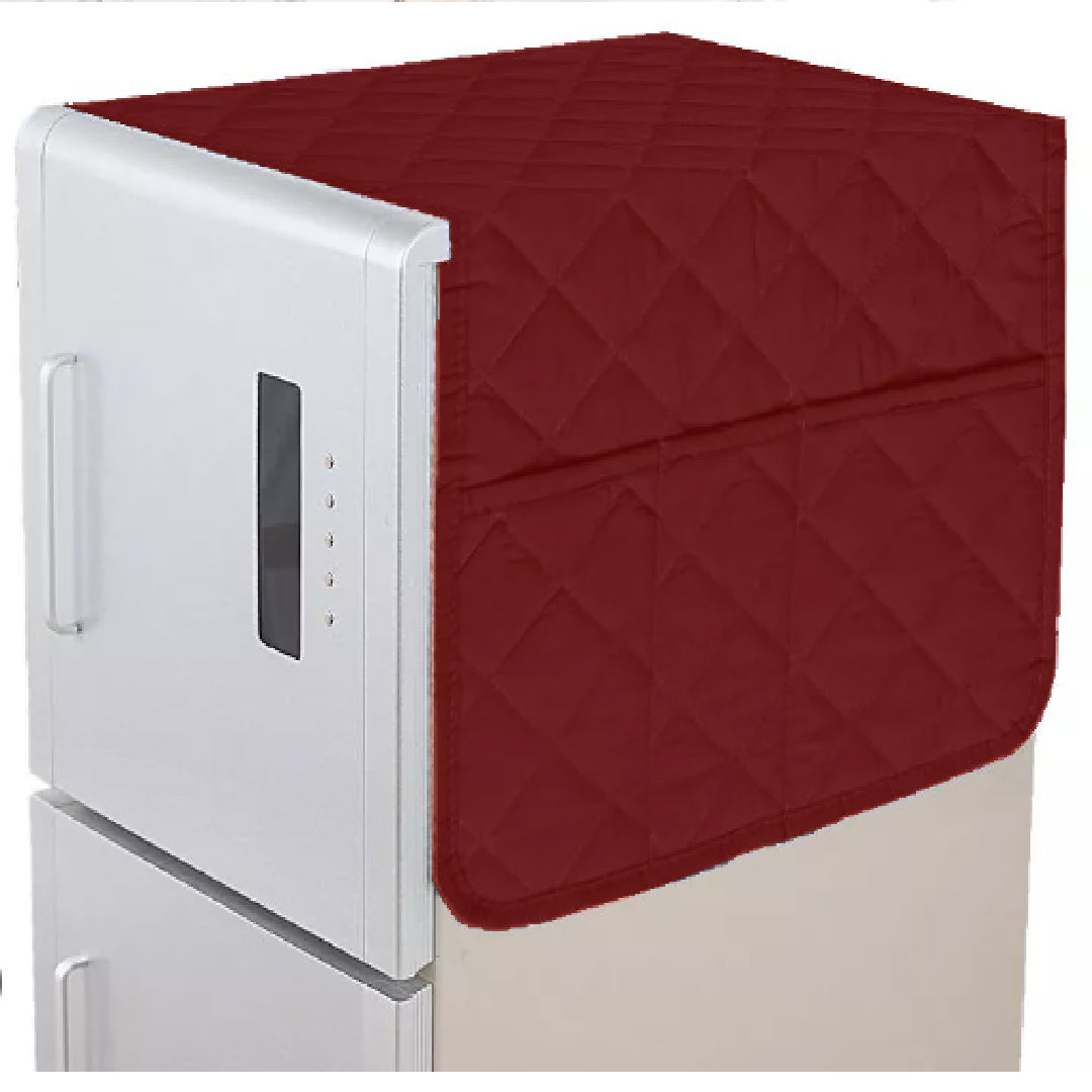 Quilted Refrigerator Top Cover with Side Pockets – Dustproof Fridge Cover | In Mahroon Color