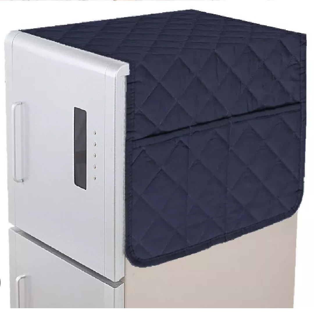 Quilted Refrigerator Top Cover with Side Pockets – Dustproof Fridge Cover | In Navy Blue Color