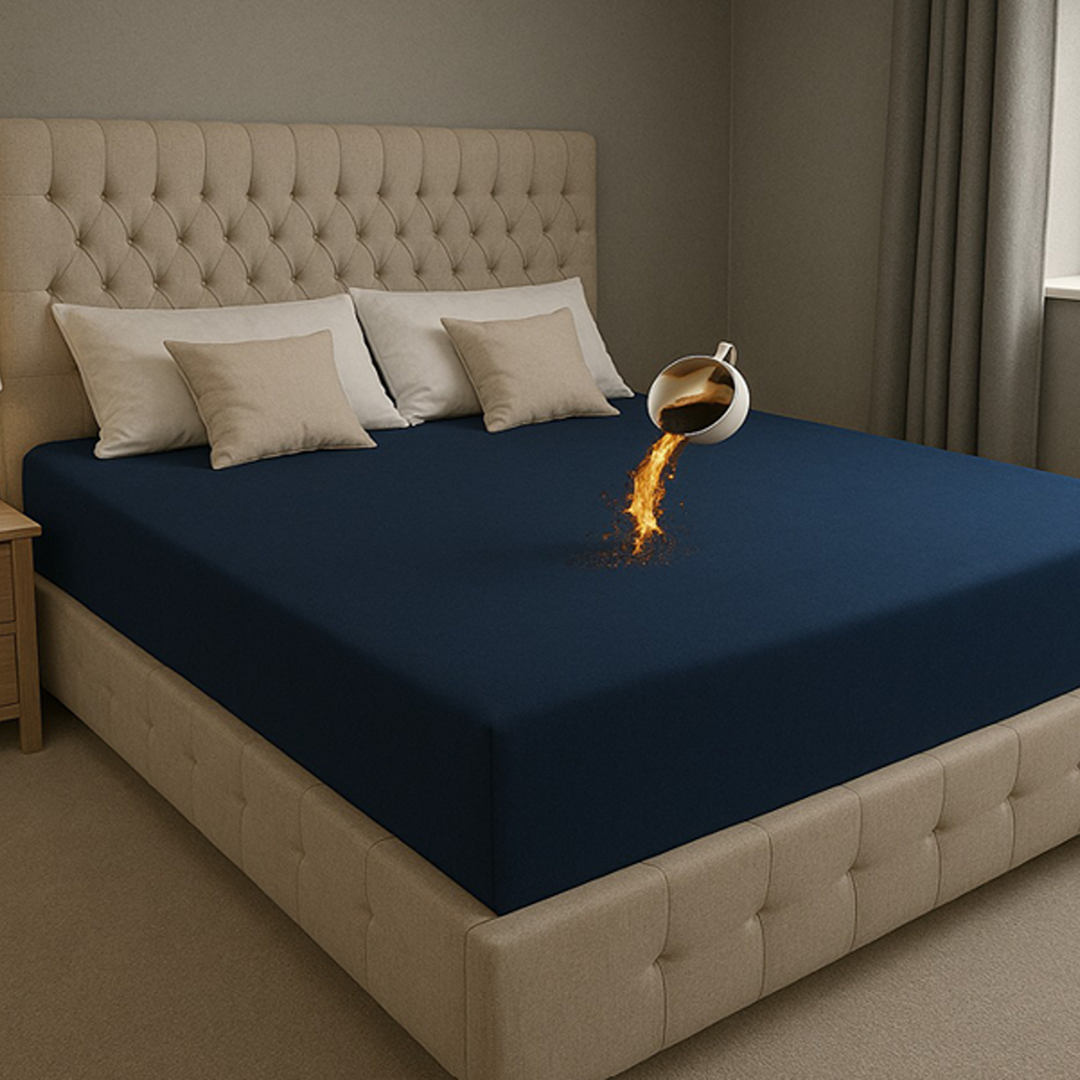 100% Waterproof Fitted Mattress Protector – Dustproof & Breathable Bed Cover (All Sizes) | In Navy Blue Color